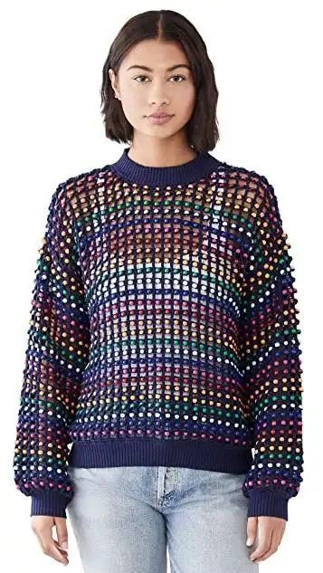 多色珠饰钩针编织毛衣