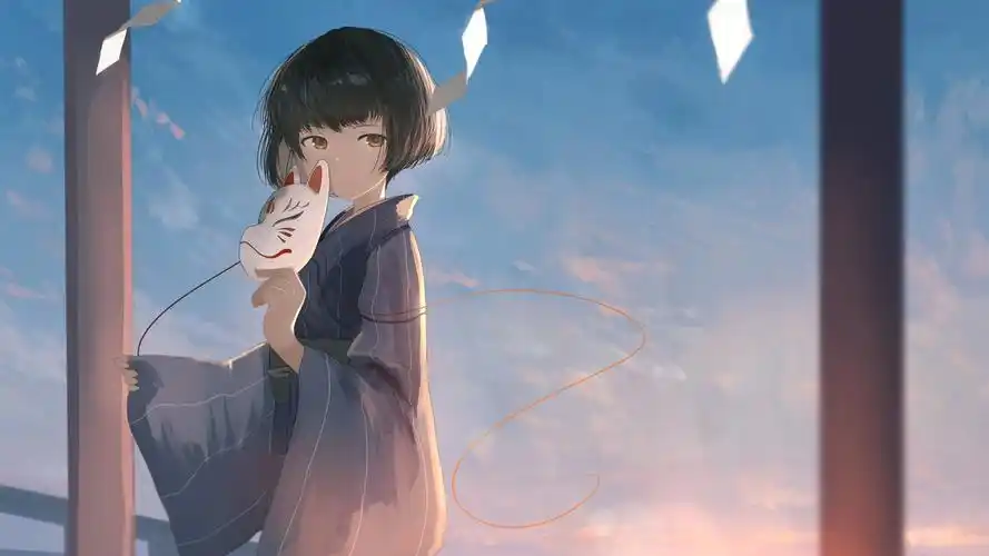 动漫戴狐狸面具的少女壁纸