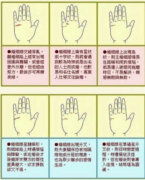 掌纹的婚姻线在哪里,如何看婚姻线,手相男左手婚姻线图解