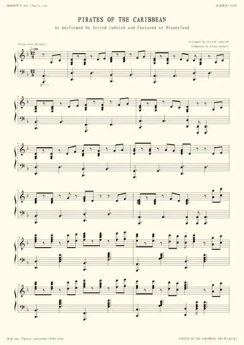钢琴谱:加勒比海盗