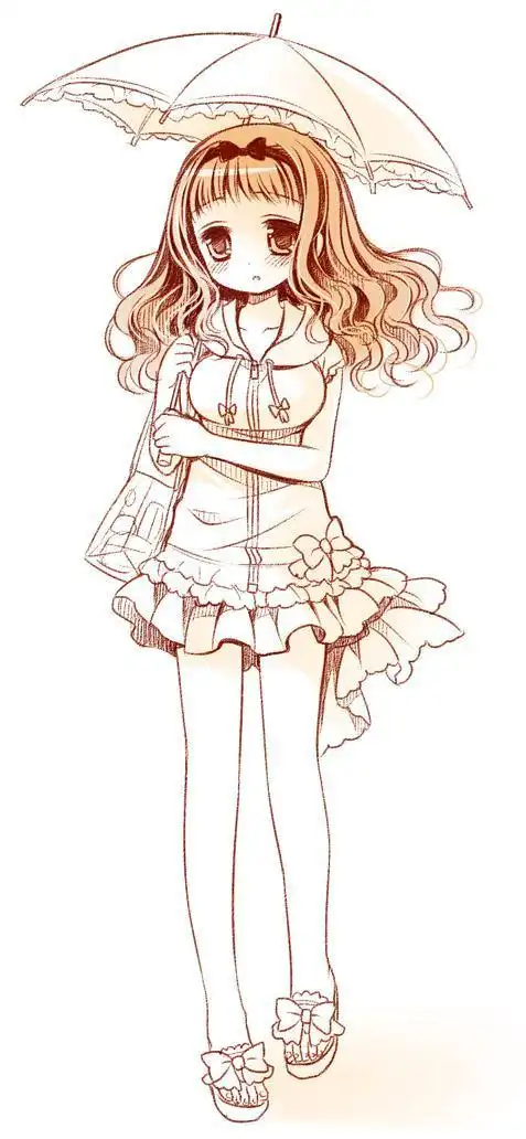 二次元插画简笔画二次元女主简笔画儿童绘画简笔画 线稿 黑白配 动漫