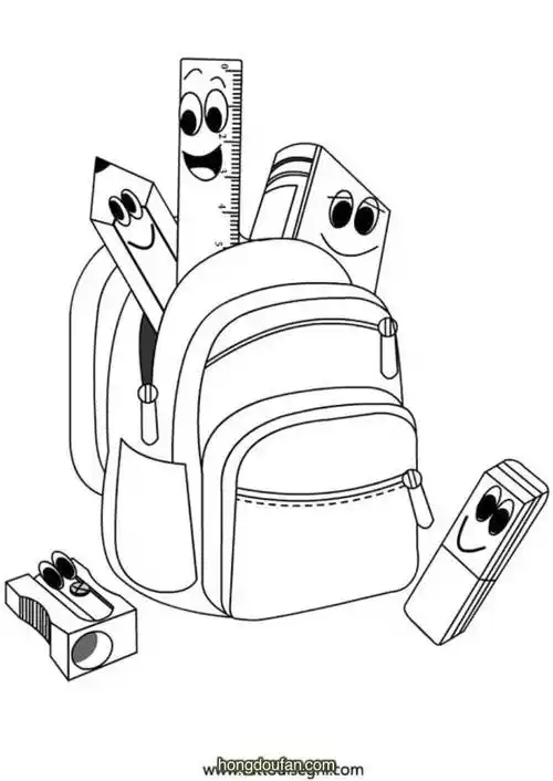 装满文具书包要如何画?-红豆饭小学生简笔画大全