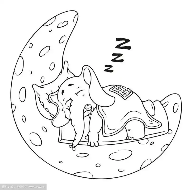 大象他睡在月亮卡通上