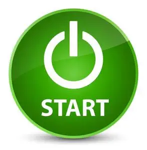 图标) 优雅的绿色圆形按钮开始按钮单击白色背景上的线性图标开始图标