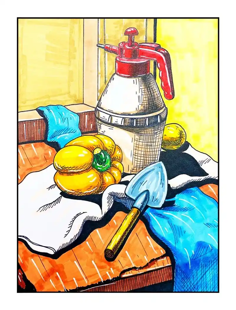 静物写生线描马克笔绘画