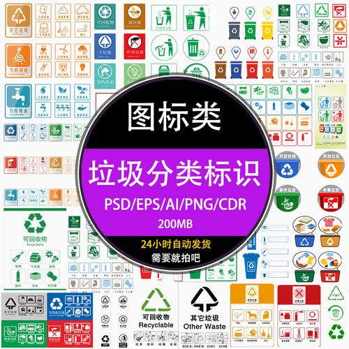 ps绿色环保垃圾分类宣传标识图标循环广告展板ai设计矢量素材下载
