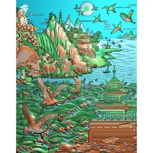 图山水风景精雕图山水灰度图山水浮雕图山水挂屏精雕图山水挂匾精雕图