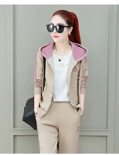 女士运动套装秋装2019新款韩版宽松大码洋气显瘦减龄休闲三件套潮