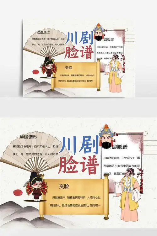 卡通人物川剧脸谱小报手抄报模板