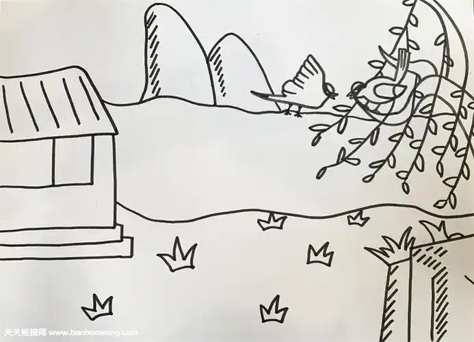 两个黄鹂鸣翠柳古诗配画