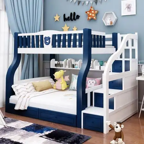 兰秀家居上下床全实木美式高低床双层床多功能儿童床带护栏成人双人床