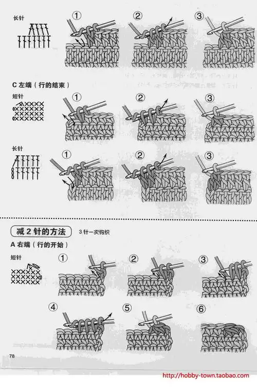 钩针编织基础技法(加针*减针 收针*拼接 嵌花图案 扣眼制作)