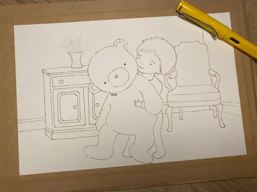 临摹绘本<泰迪替我去睡觉>#水彩手绘 #绘画过程 #一起学 - 抖音