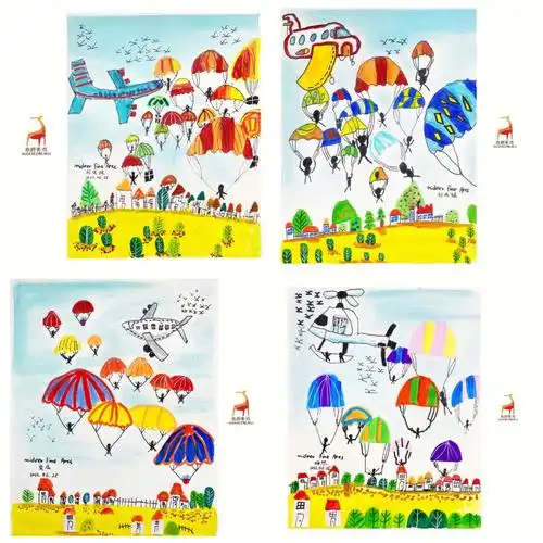 6—7岁宝绘画时要引导小朋友注意降落伞的疏密和大小关系哦#绘画