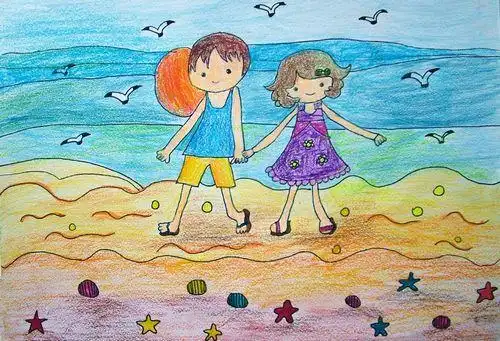 美丽的海滩/少儿绘画作品/儿童画/网络美术馆_中国少儿美术教育网