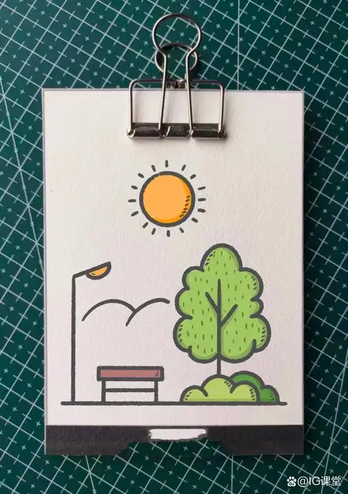 简笔画教程19|阳光午后,公园小憩 97工作累了,带娃累了 有时特别想