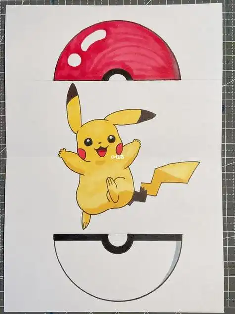 皮卡丘精灵球简笔画动漫儿童画马克笔手工动漫手工制作皮卡丘简笔