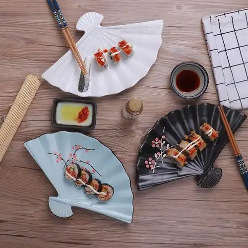 盘子创意日式陶瓷扇形家用菜盘餐厅刺身点心盘