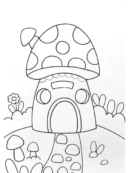 入门级儿童线描画—蘑菇房子