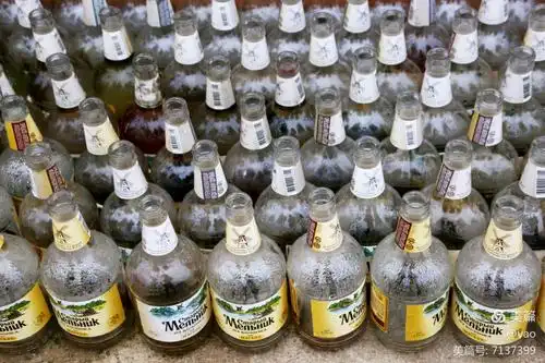 空瓶——俄罗斯原装进口老米勒啤酒瓶,整整齐齐地排列在一家门面不大