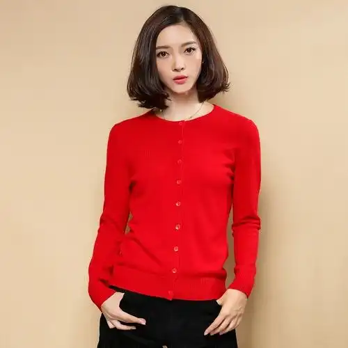 秋冬新款羊绒衫女开衫短款圆领纯色修身显瘦毛衣外套针织羊绒