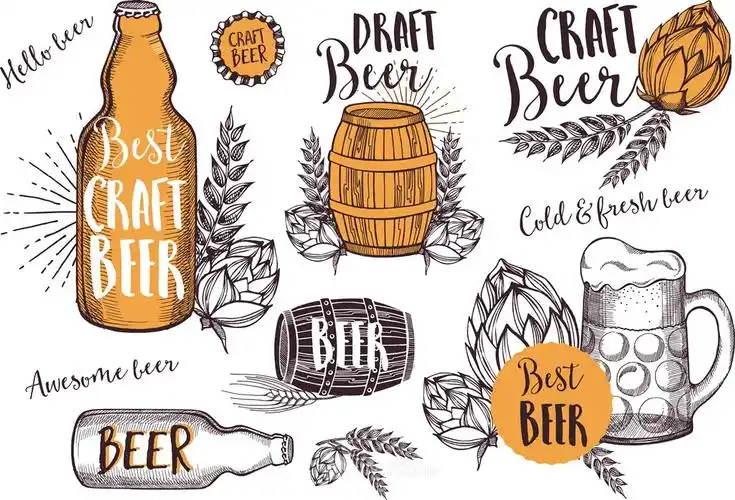 手绘风格精酿啤酒矢量素材