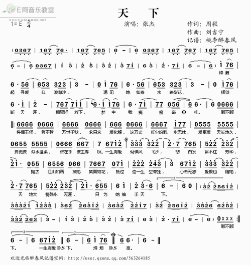 天下 张杰 歌谱 简谱
