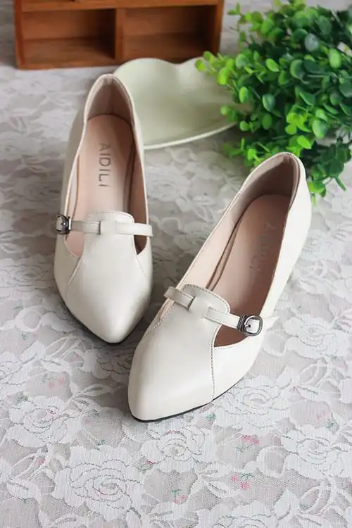 白色皮鞋女真皮中跟百搭大额优惠券