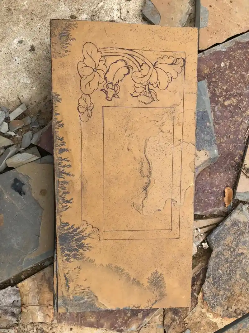 石板画 #国画石 #草花石 #石茶盘 #天然石板画 #松花 - 抖音