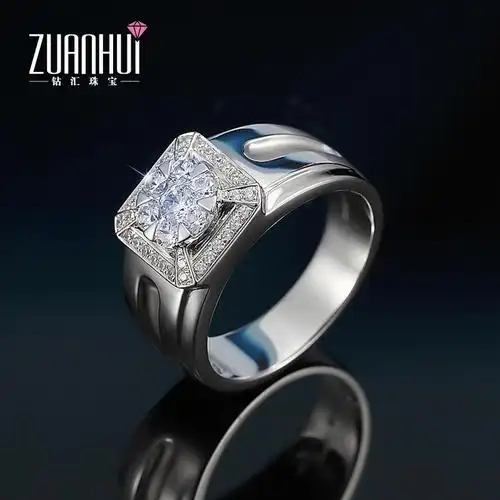 18k金/pt950铂金钻戒 男款结婚钻石戒指 铂金群镶男戒 结婚戒指男士