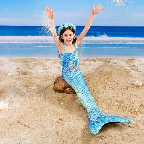 豹迹(baojee)鱼尾巴衣服泳衣儿童小女孩分体女童公主中大童比基尼游泳