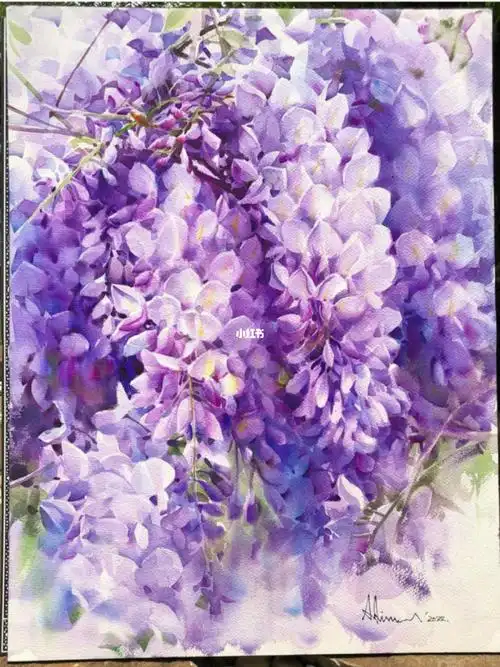 水彩画大师水彩画紫色花花分享