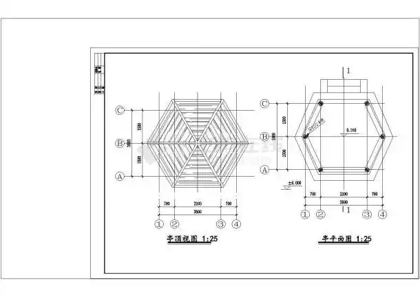 e六角亭cad图纸设计