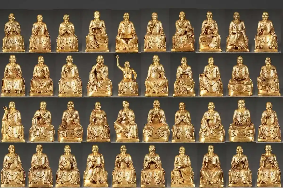 明 精铸紫铜胎鎏金五百罗汉坐像 一套 【规格】高32cm左右 - 抖音
