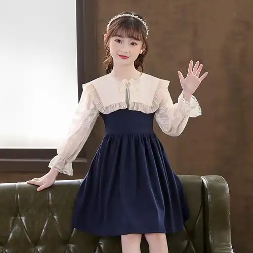 儿童公主裙子2022新款女童童装时髦洋气女孩春秋长袖学院风连衣裙