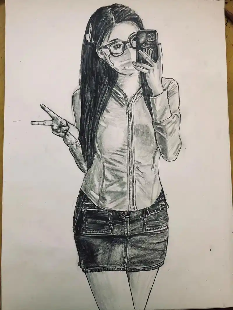 自拍女孩.#手绘 #画画 #绘画 #速写人物 #素描 - 抖音