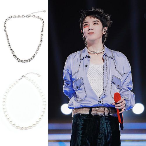 华晨宇花花明星同款珍珠钛钢项链跨年晚会降临套装简约气质锁骨链