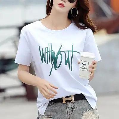 纯棉t恤女短袖宽松休闲百搭大码韩版体桖