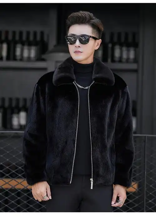 玛古芭轻奢品牌貂皮大衣新款进口水貂夹克男短款连帽青年时尚整貂皮草