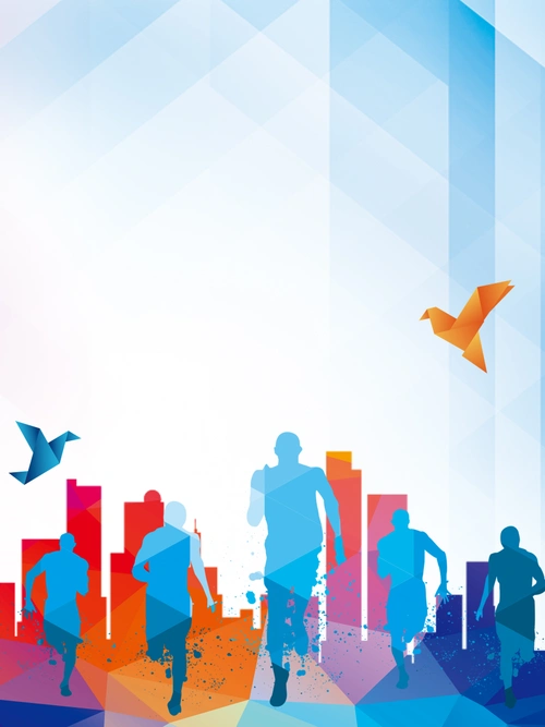 小清新彩色全民跑步健身海报背景素材