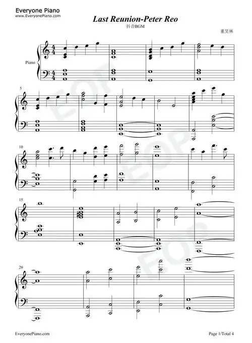 last reunion-peter reo-抖音bgm-钢琴谱文件(五线谱,双手简谱,数字谱