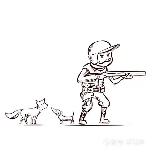 与一只狗和一把枪的猎人狩猎狐狸插画-正版商用图片0q8tq3-摄图新视界