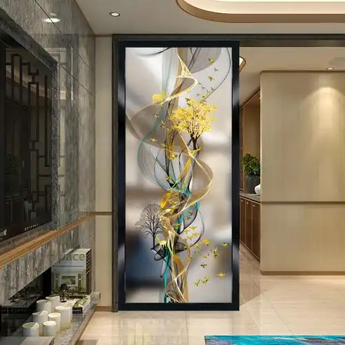 艺术玻璃隔断屏风家装客厅双面磨砂中式轻奢玄关卧室电视背景墙