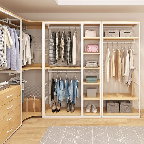 开放式简易衣柜无门定制环保金属架转角衣帽间架子组装铁艺置物架