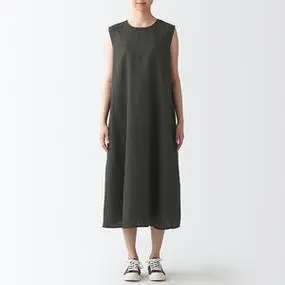 无印良品 muji 女式 亚麻水洗 无袖连衣裙