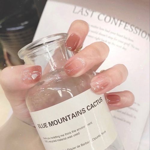 成品甲片手工定制穿戴甲短款果冻色美甲珍珠晕染假指甲穿戴式甲贴