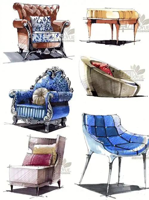 环艺素材各种风格家具单体手绘爱死了