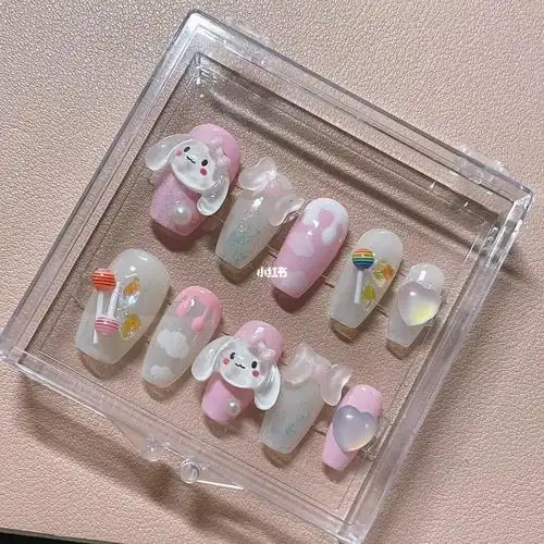 玉桂狗美甲粉蓝色系