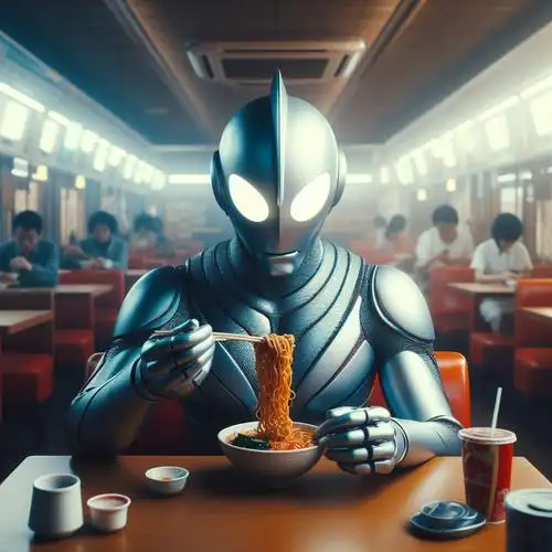 奥特曼吃面条关键词分享| 奥特曼吃很多面条,夸张的大嘴,10000面条