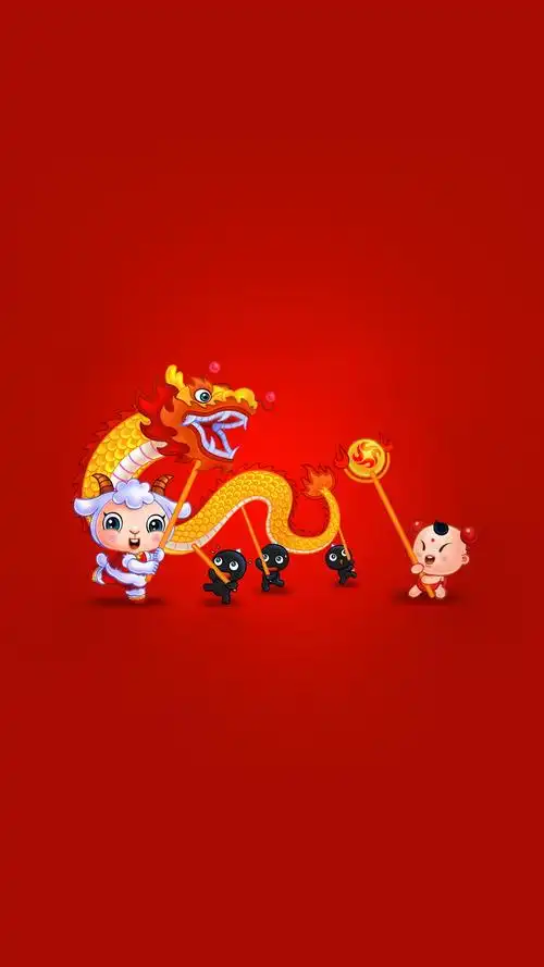 2015羊年吉祥物喜庆手机壁纸图片 新春,羊年,吉祥物,喜庆,红色背景